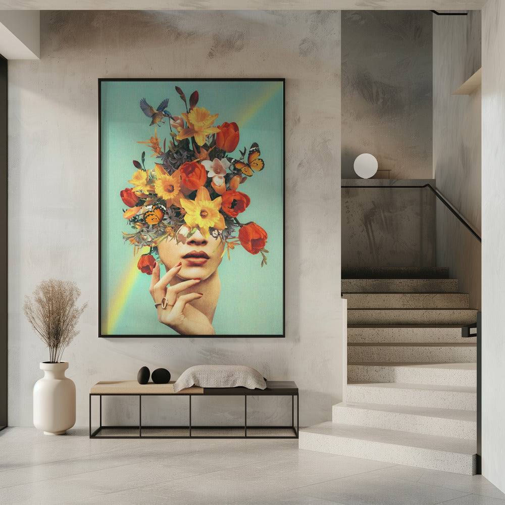 Baby&#039;s in bloom - Rainbow, flowers, birds &amp; butterflies | Poster
