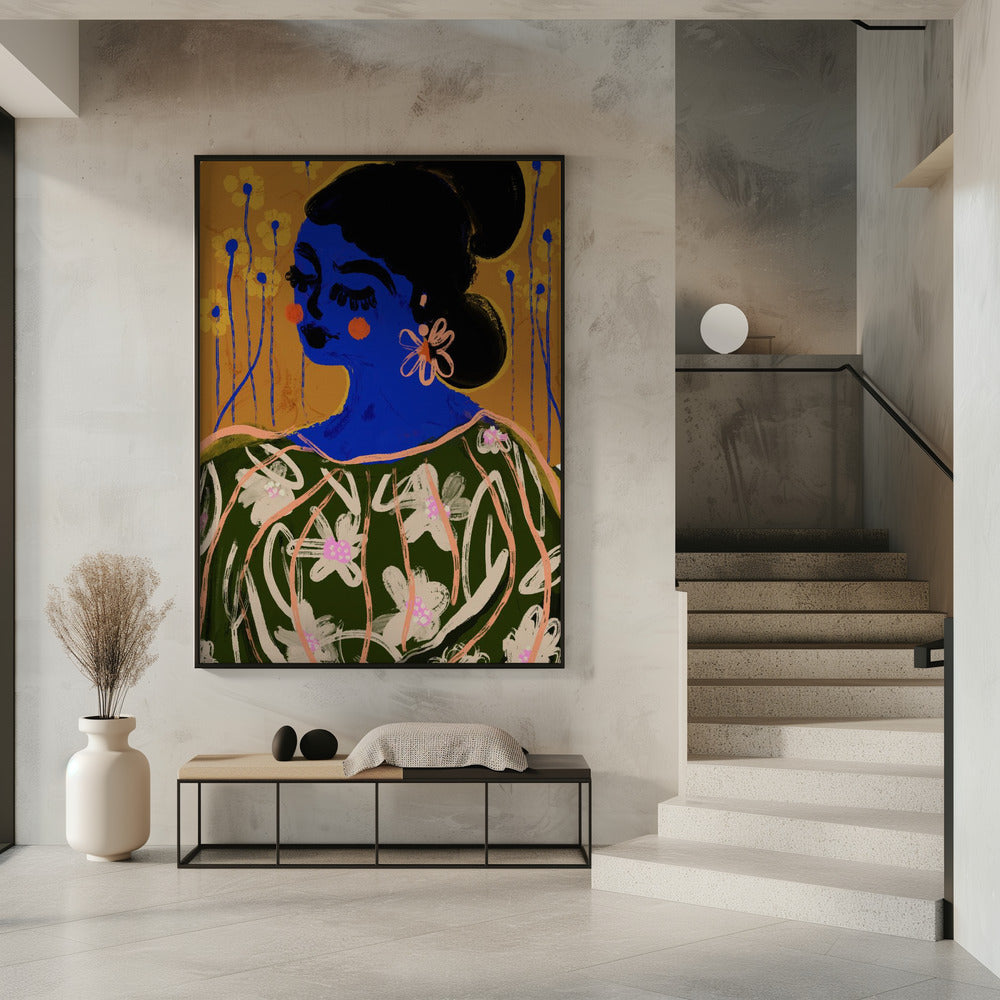 Blaue Blütenmuse | Poster