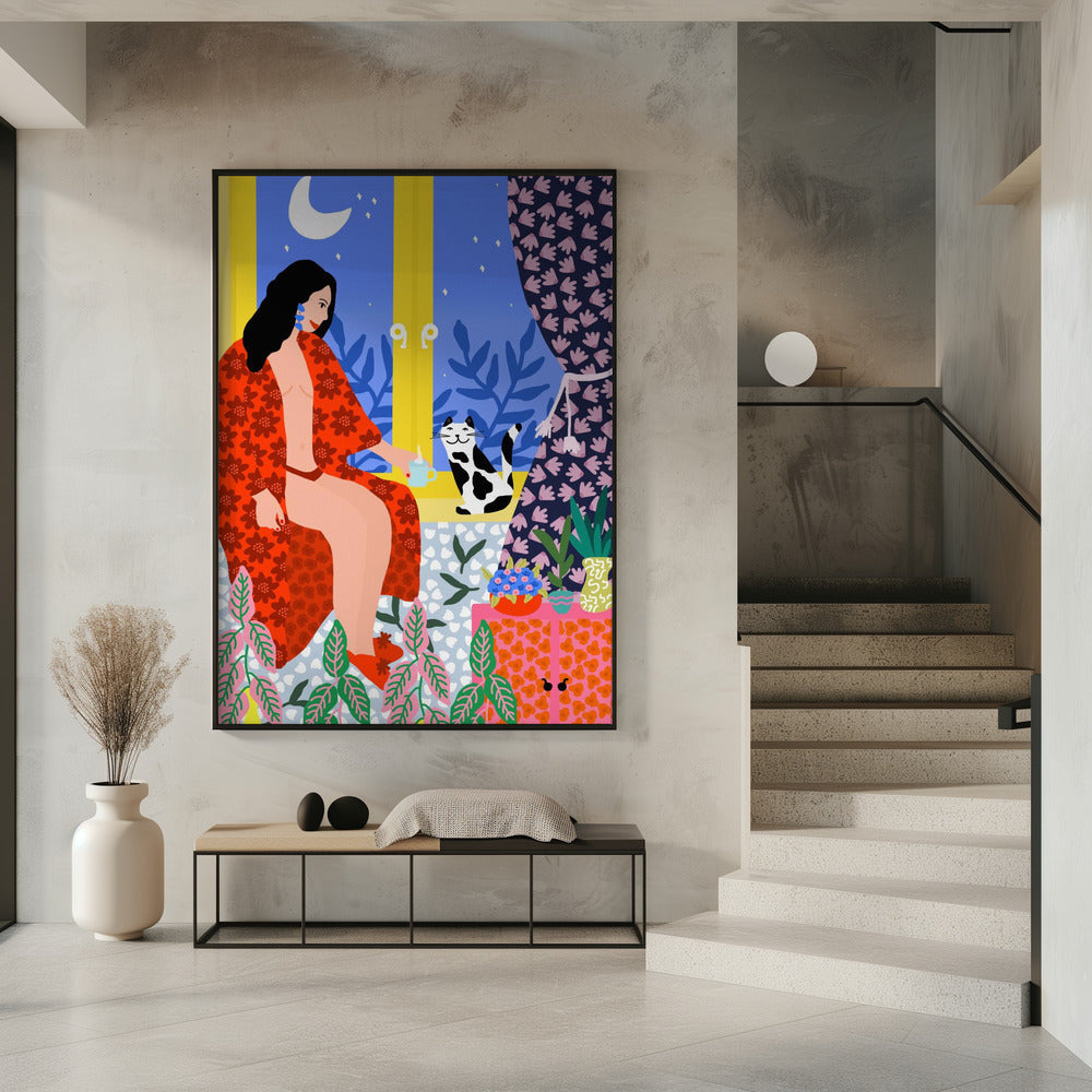 Abendtee mit Katze | Poster