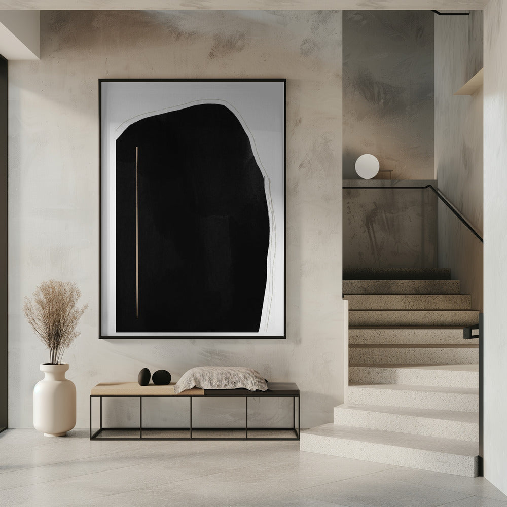 Unregelmäßige schwarze Form mit einer dünnen vertikalen Linie | Poster