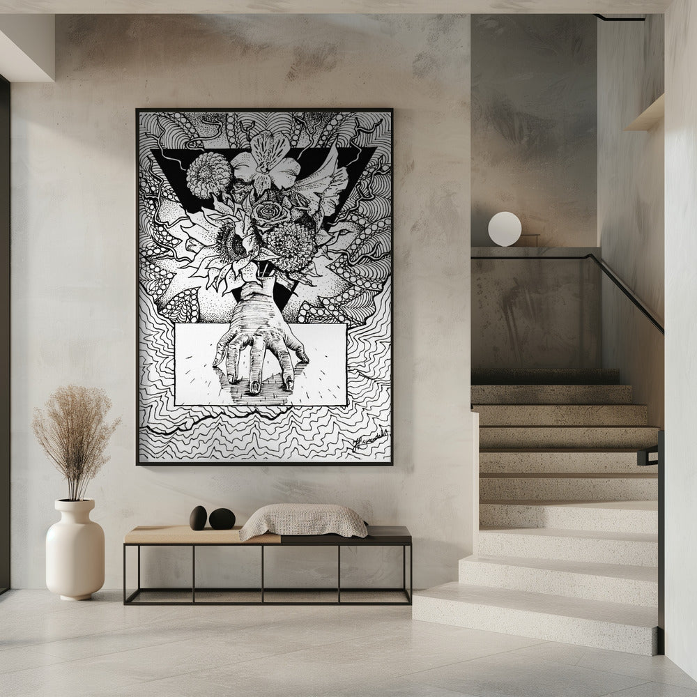 Blumiges Ding. Abstrakte Zeichnung eines Blumenstraußes in der Hand. | Poster