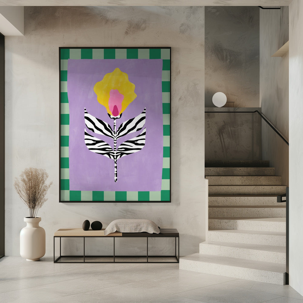 Blume mit Blättern im Zebramuster | Poster