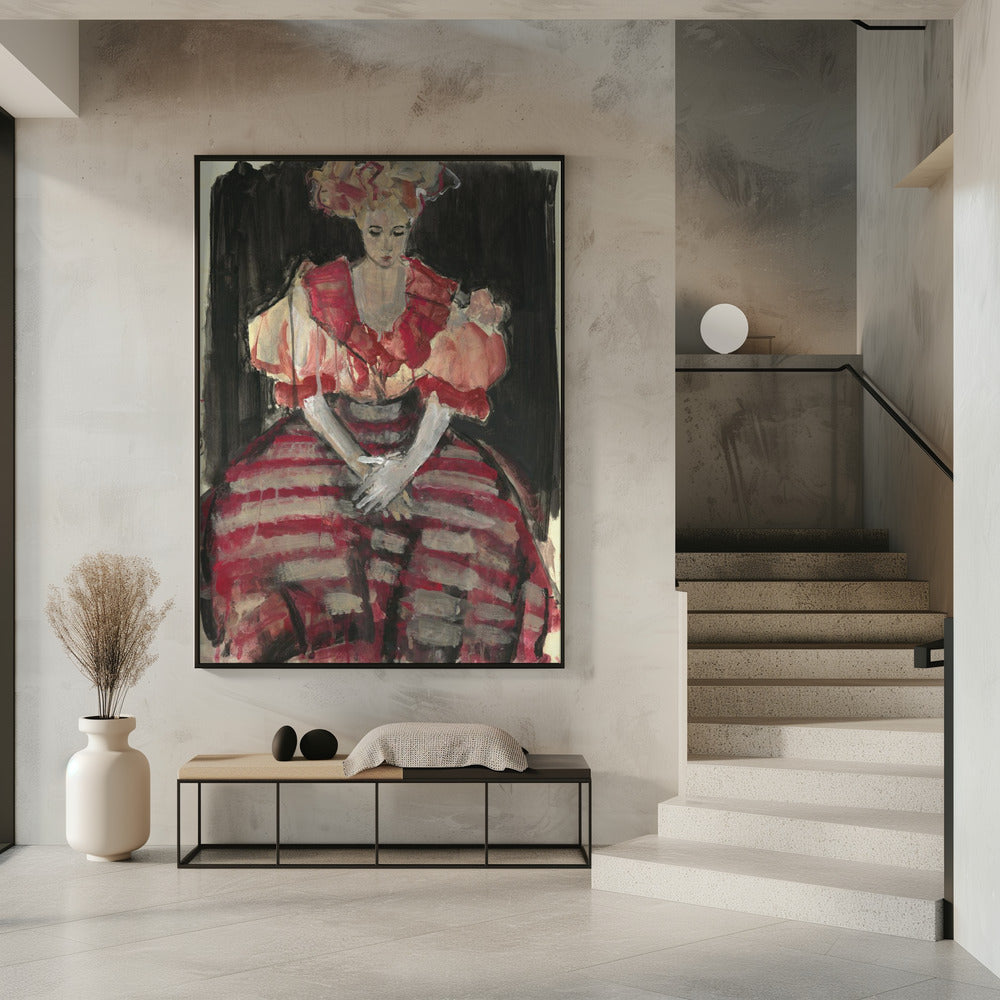 Woman in a Flowing Red Stripes Dress | Poster