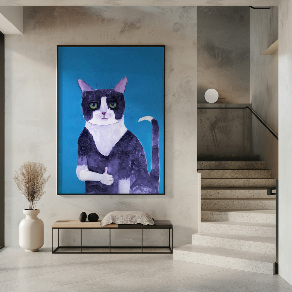 Katze Daumen hoch blau | Poster