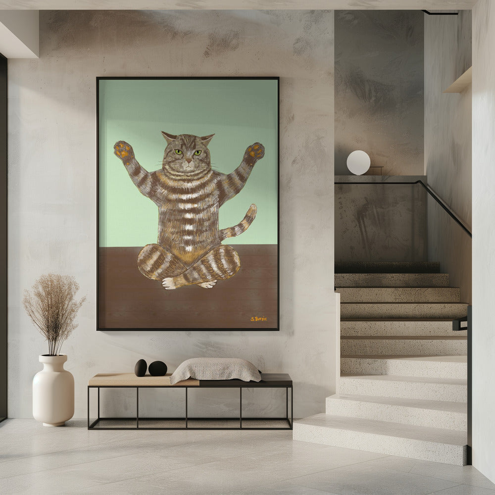 Yoga-Katze hellgrüner Hintergrund | Poster