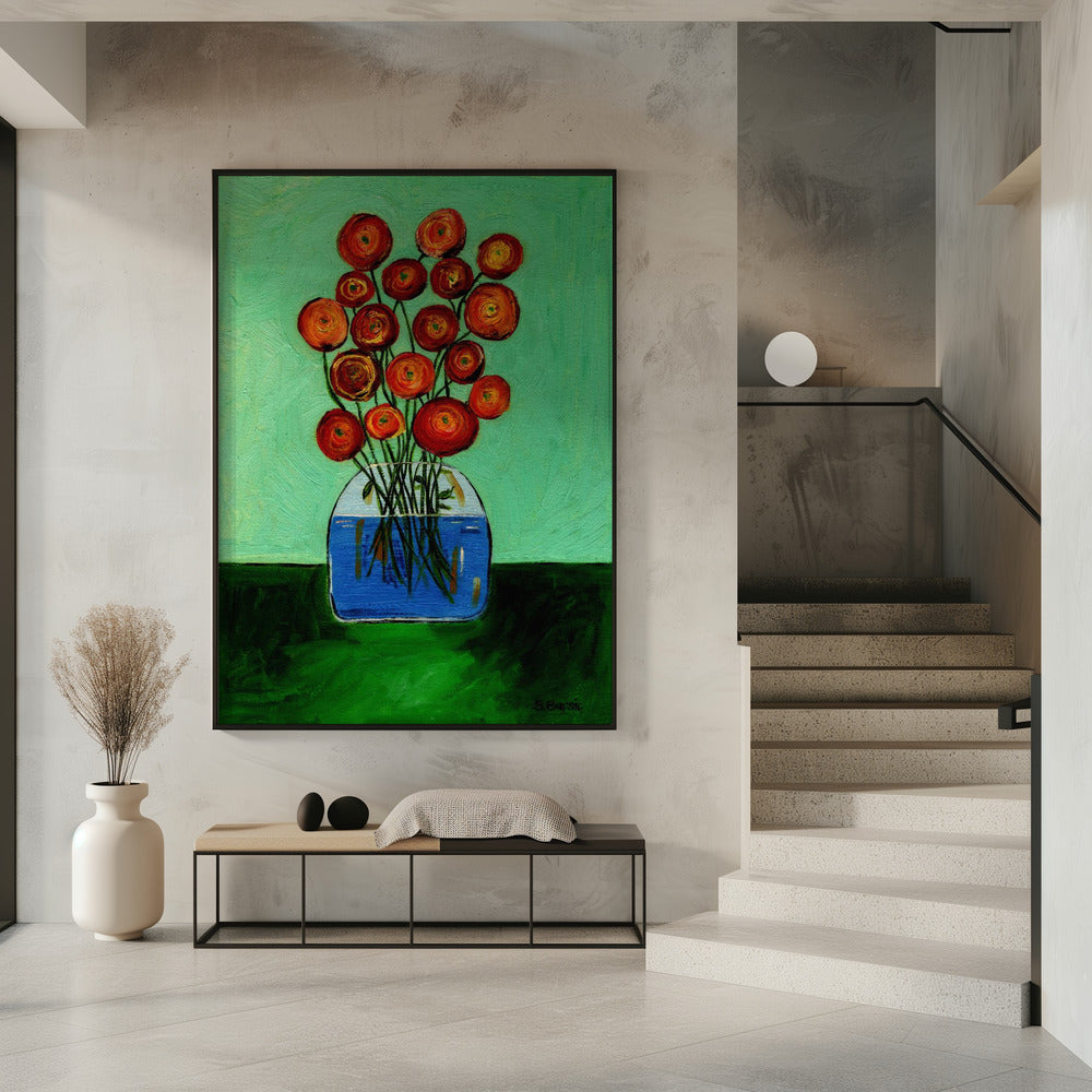 Mohnblumen in der Vase, grüne Version | Poster