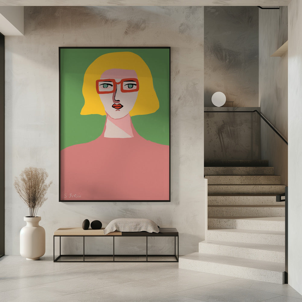 Dame mit goldenem Haar und roter Brille | Poster