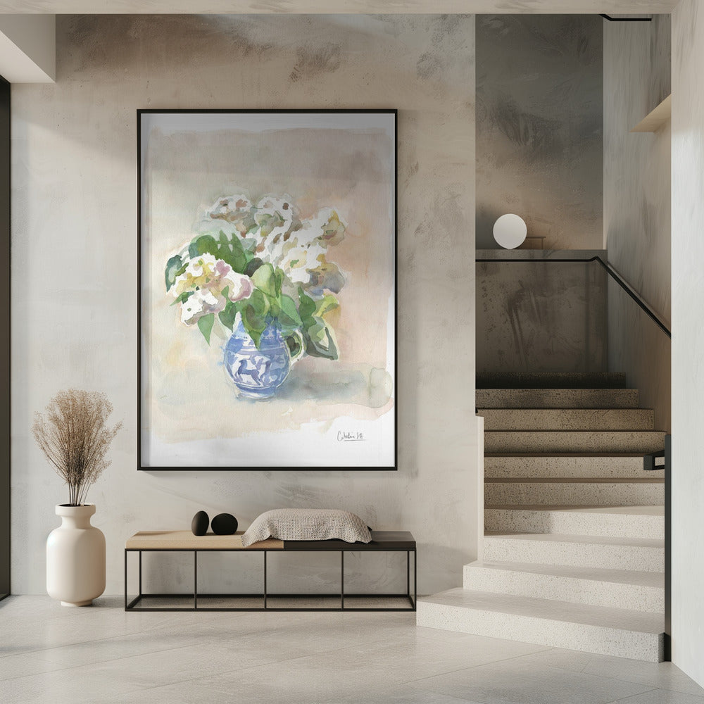 Weißer Flieder in einer Vase, Aquarell. | Poster