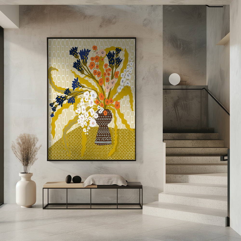 Florales zeitgenössisches Stillleben Senfgelb | Poster