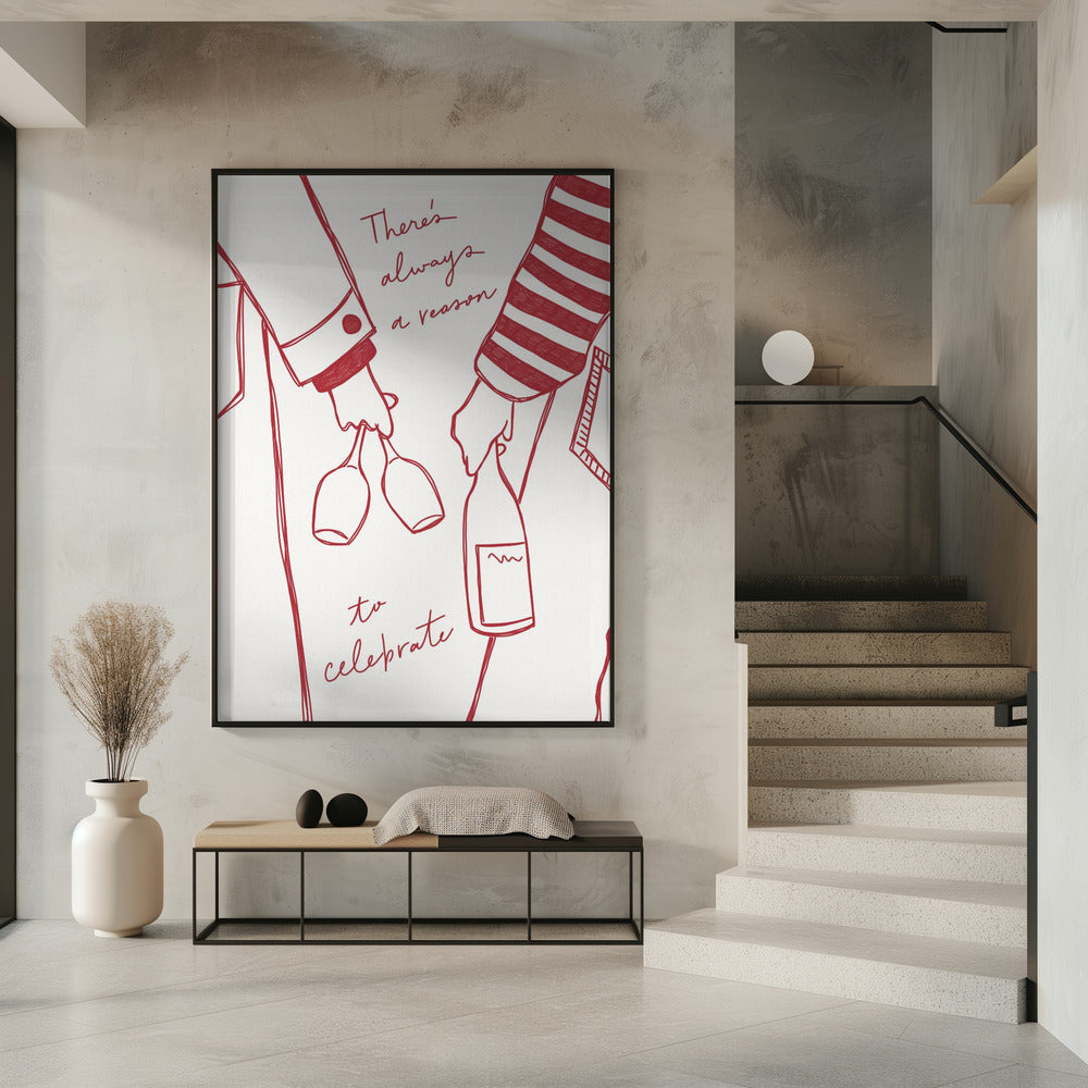 Frau hält Weinflasche und Weinglas (Rot) - Wein Vin Rouge Femme | Poster