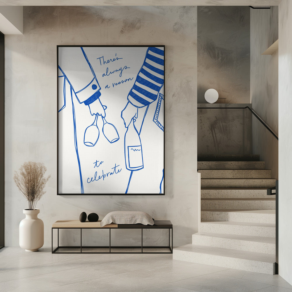 Frau hält Weinflasche und Weinglas (Blau) - Wein Vin Femme Bleu | Poster