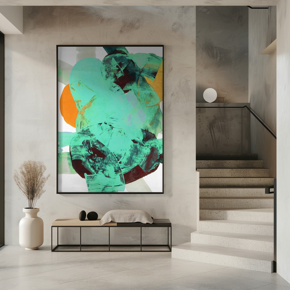 Aqua Teal Burgundy Orange Neutral White Abstract 1 | Poster