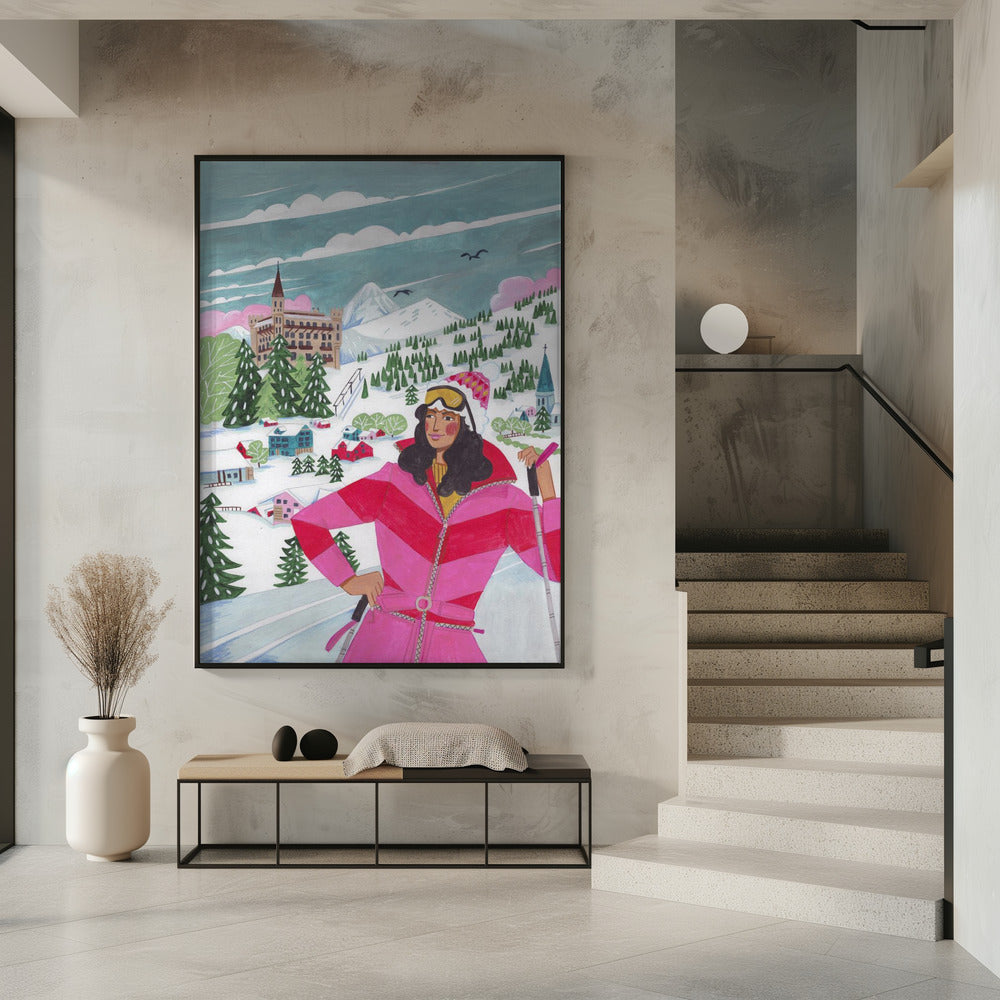 Winterlandschaft Frau Skifahren | Poster