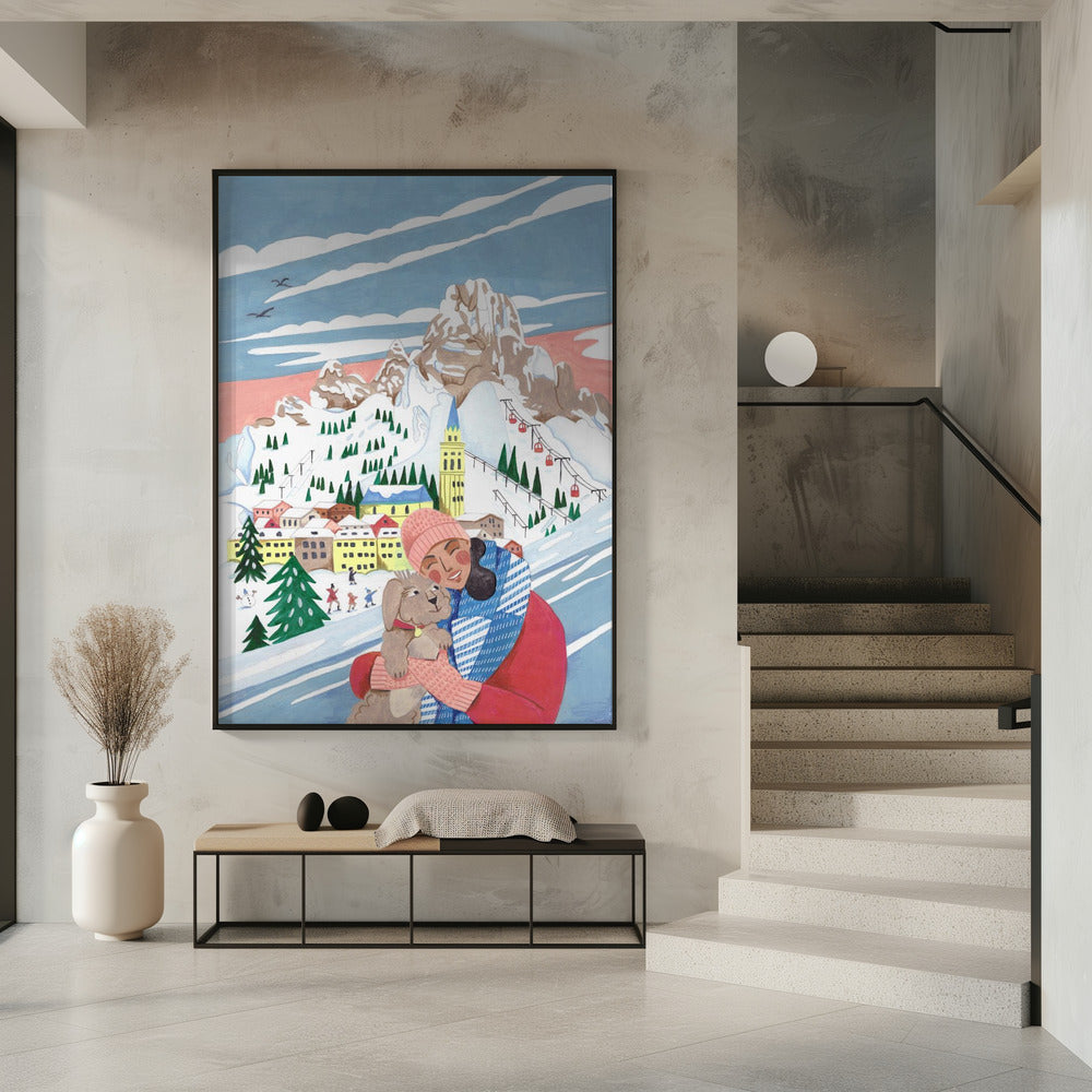 Winter Scene Woman and Dog | Poster