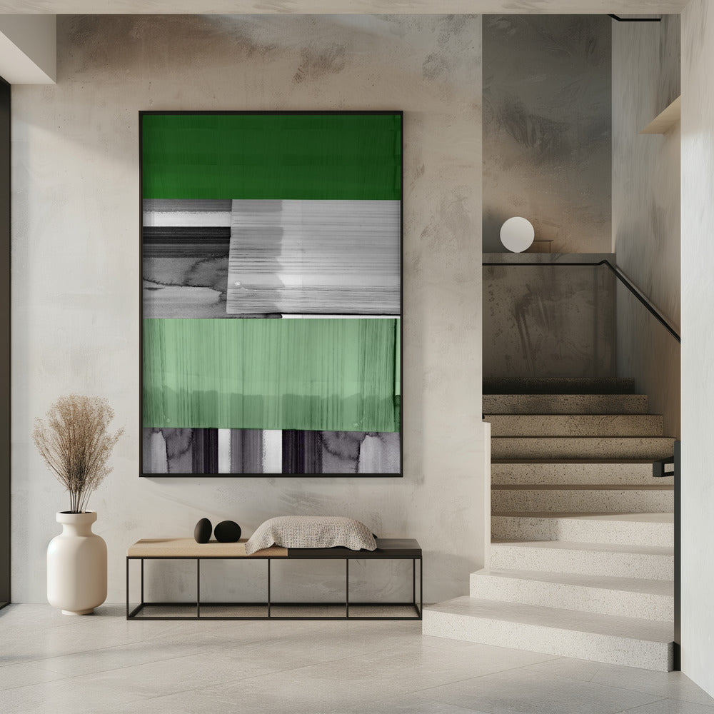 Abstrakt Schwarz Weiß Grün Grau 1 | Poster