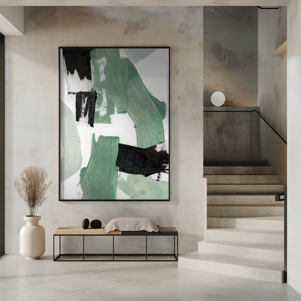 Abstract Green &amp; Black Shapes No1 Print | Poster