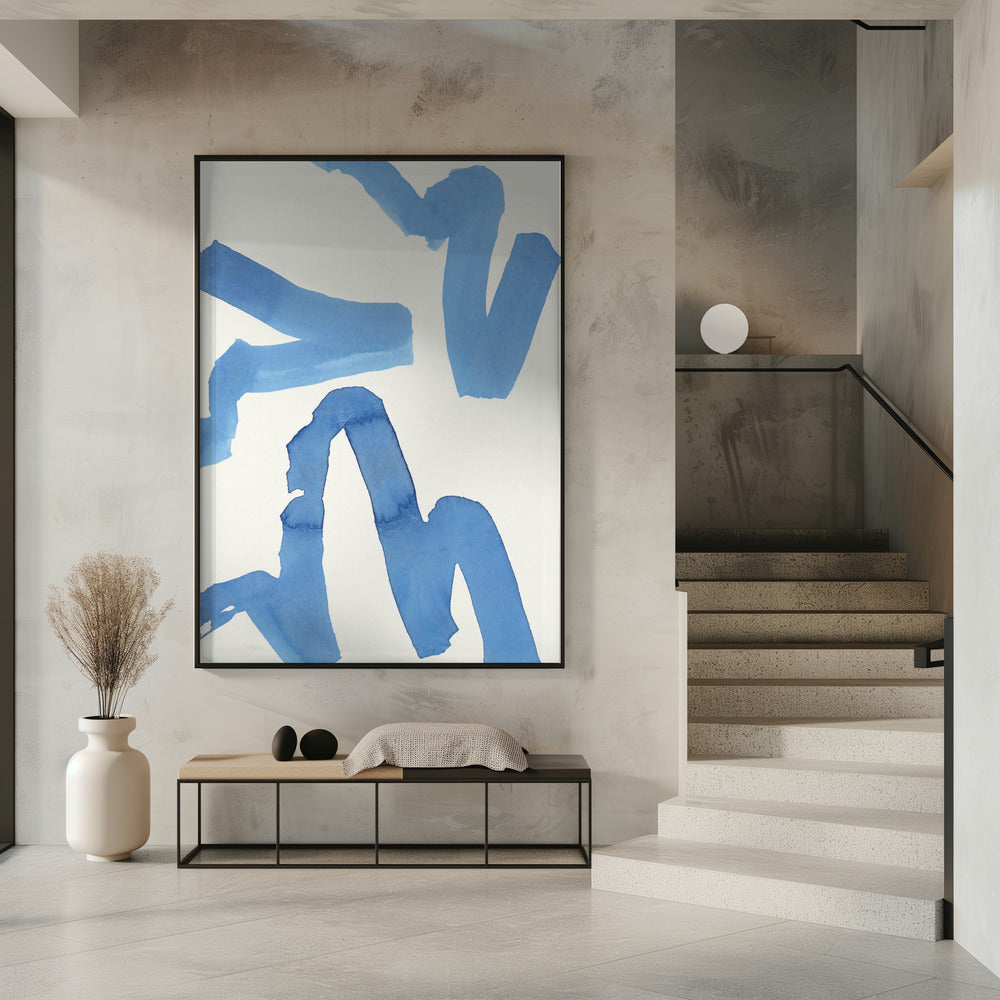 Abstrakter blauer Pinselstrich-Kunstdruck Nr. 1 | Poster