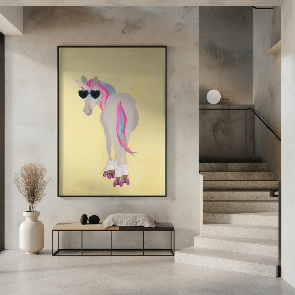 Einhorn Rollschuhlaufen gelb | Poster