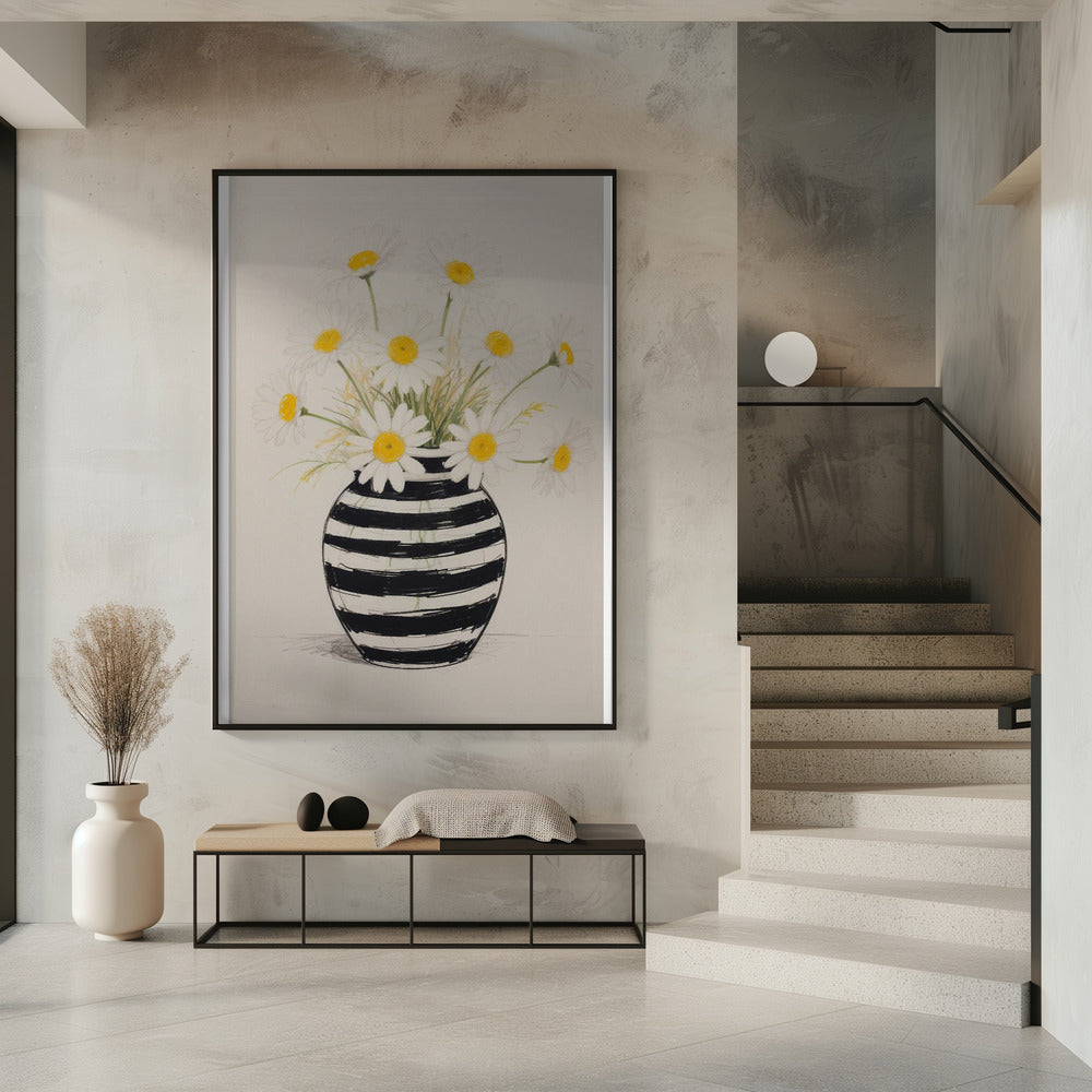 Gestreifte Vase Gänseblümchen | Poster