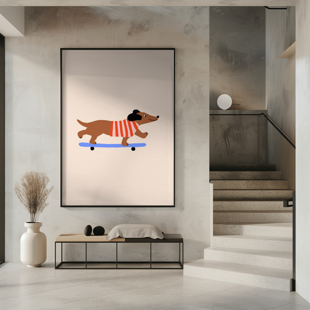 Dackel auf Skateboard | Poster