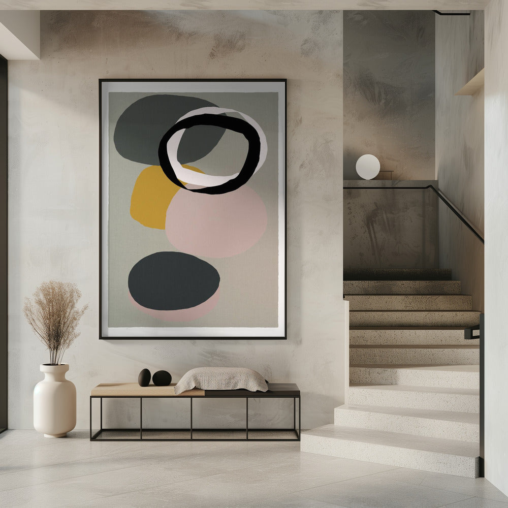Abstract Circles in Muted Tones with Black Ring | Poster