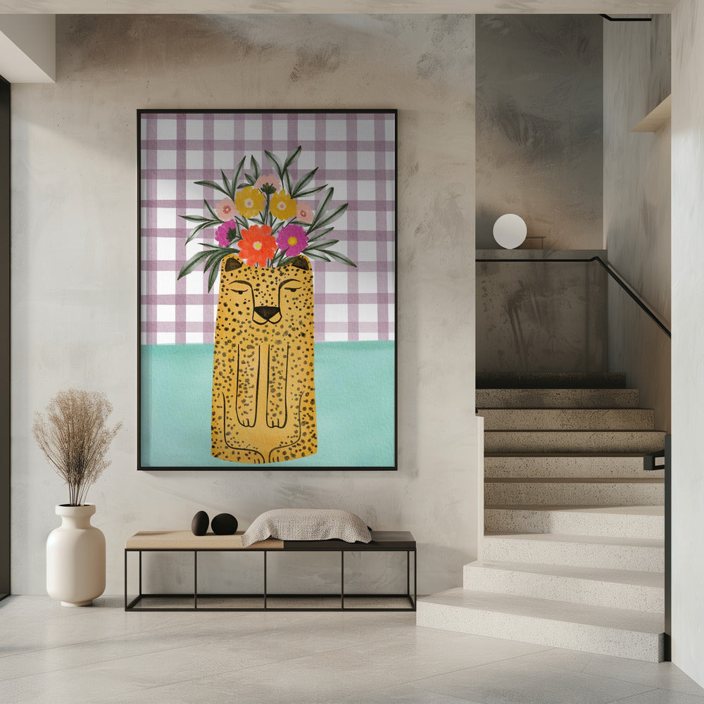 Vase in Leopardenform mit Blume | Poster