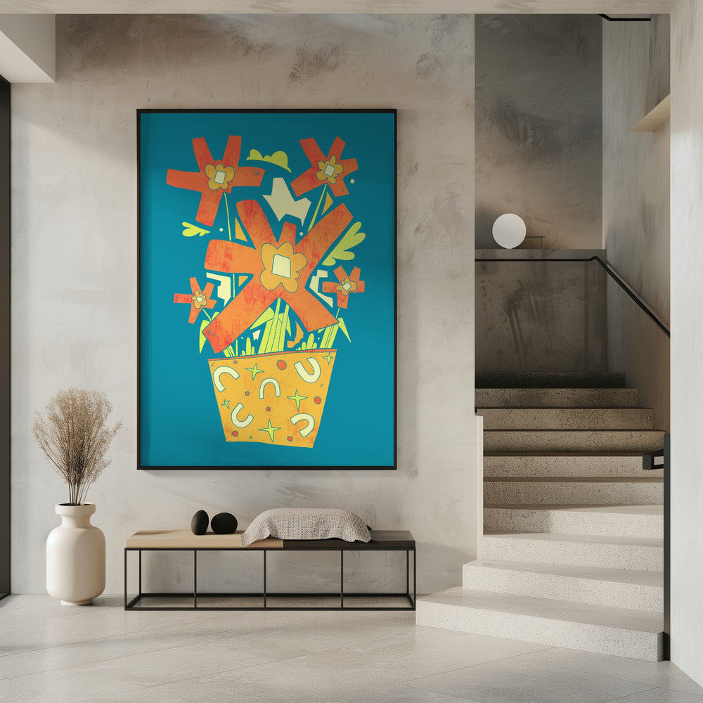 Abstrakte Blumen in einem dekorativen Topf | Poster