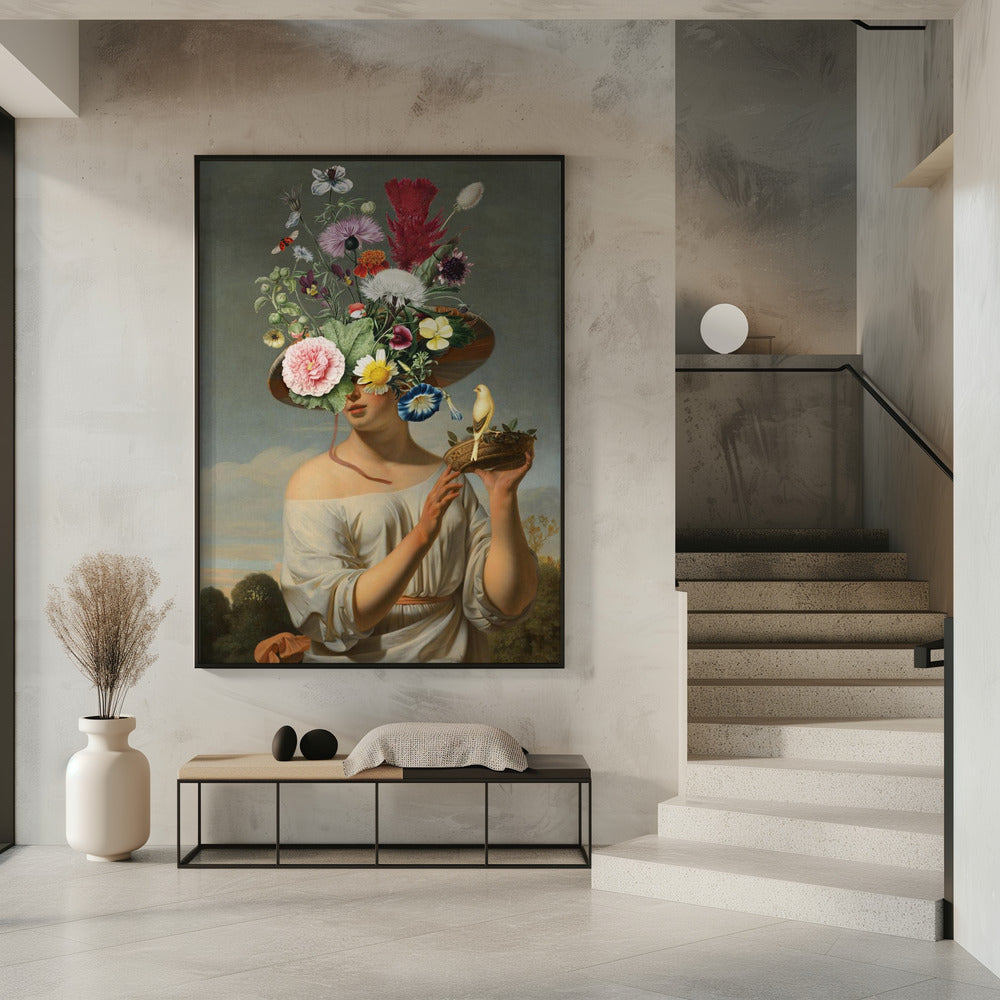 Frau mit großem Blumenhut | Poster