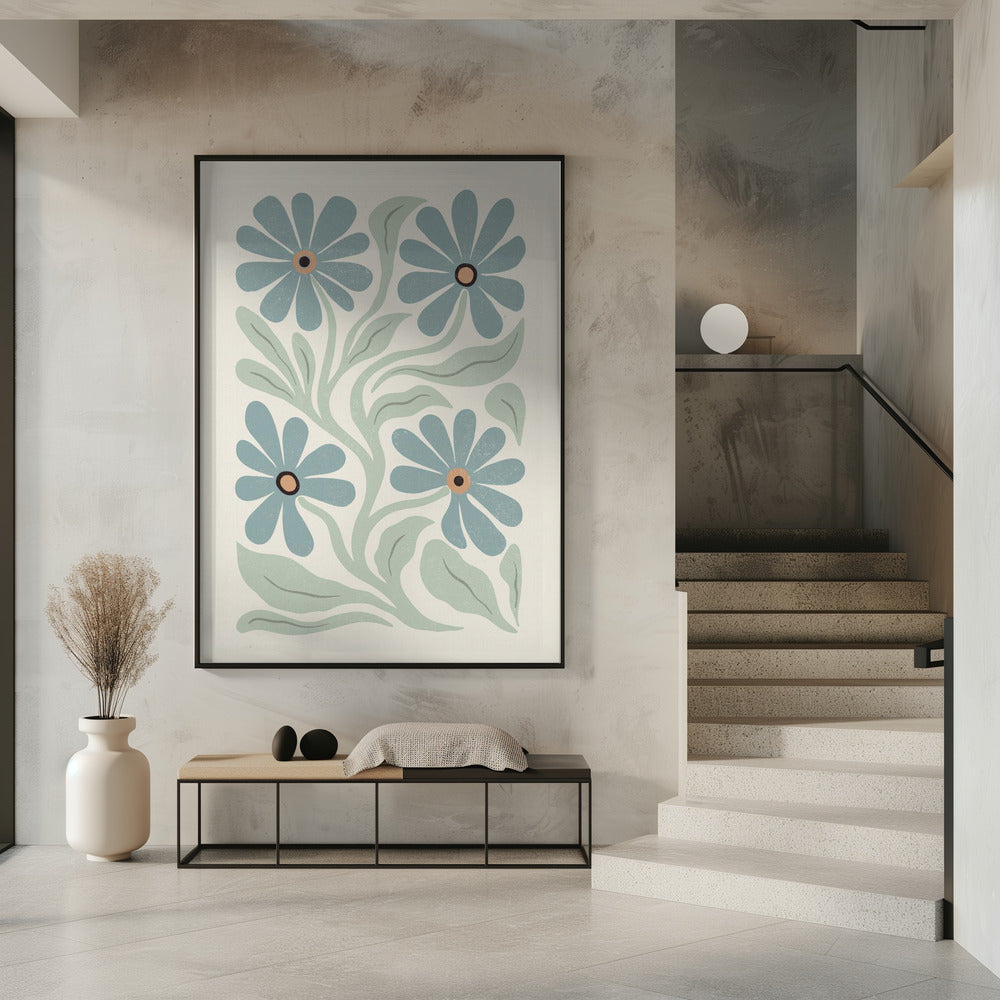 Abstract Flowers Blue and Green | Poster