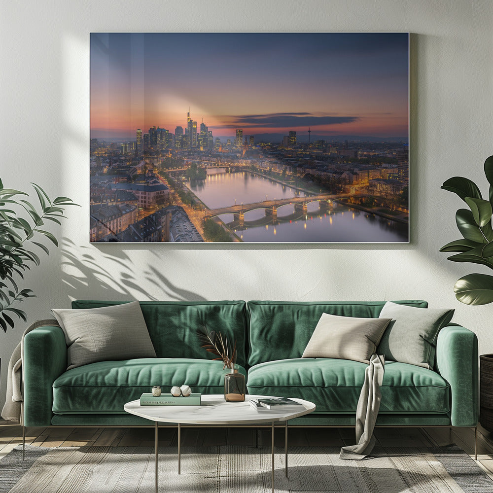 Frankfurter Skyline bei Sonnenuntergang | Leinwand