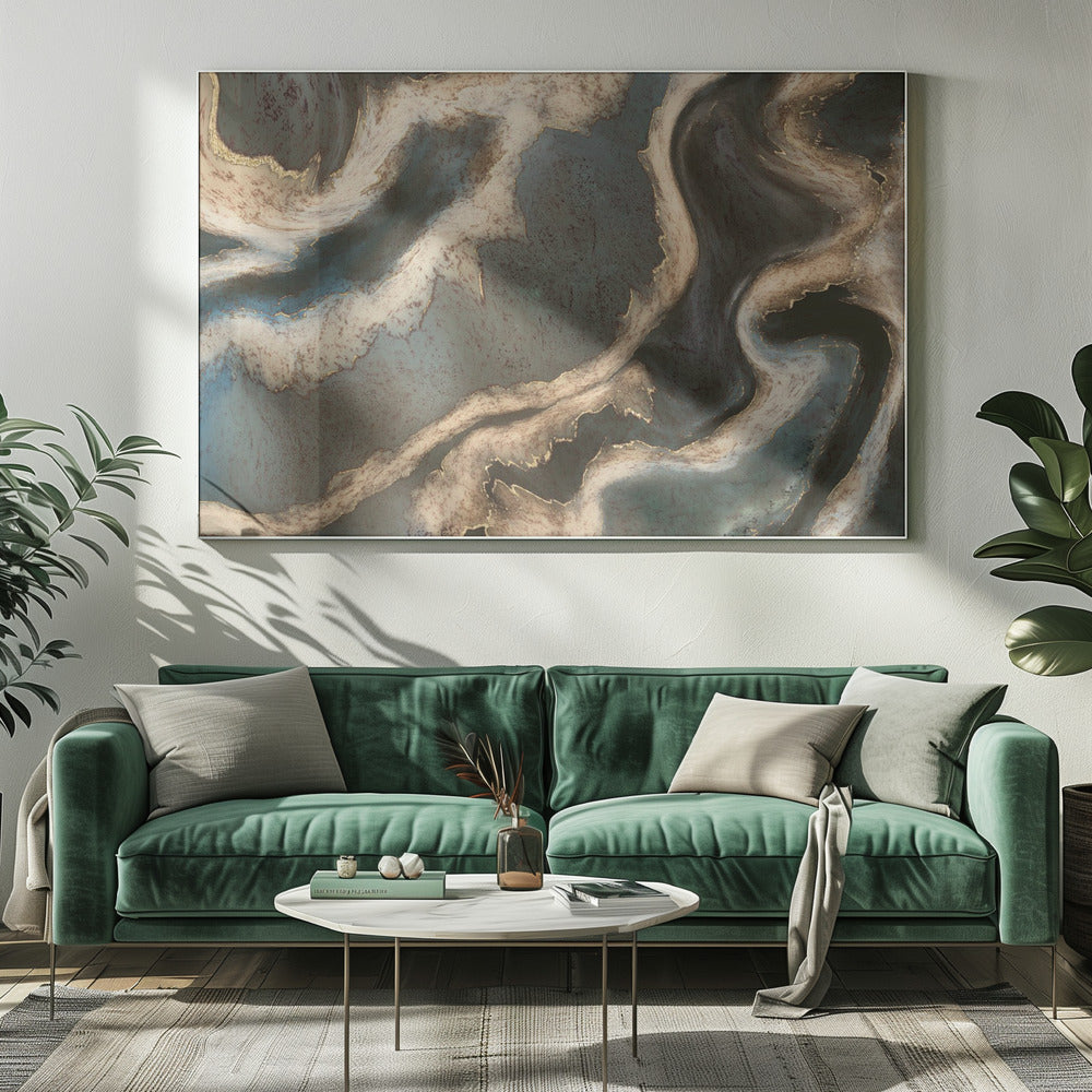 Alkoholtinte Grün Blau Gold Beige | Leinwand
