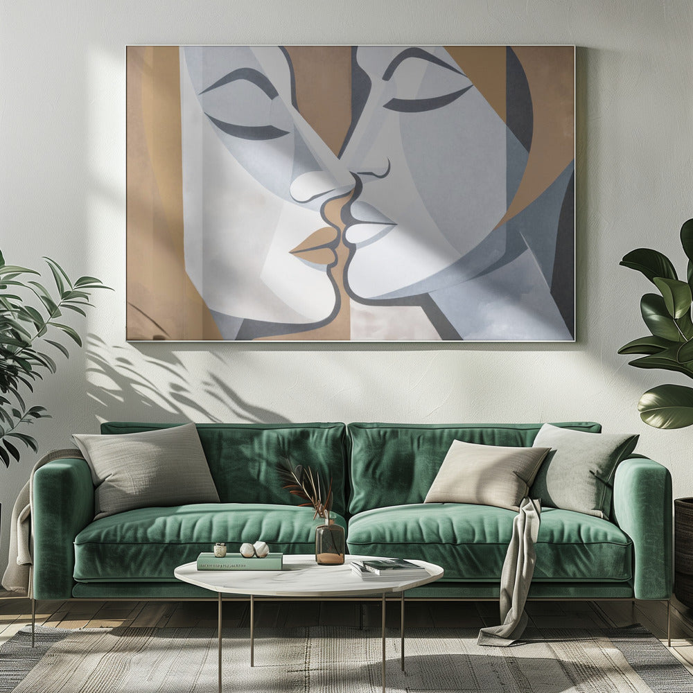 Ein Kuss Braun Grau | Leinwand