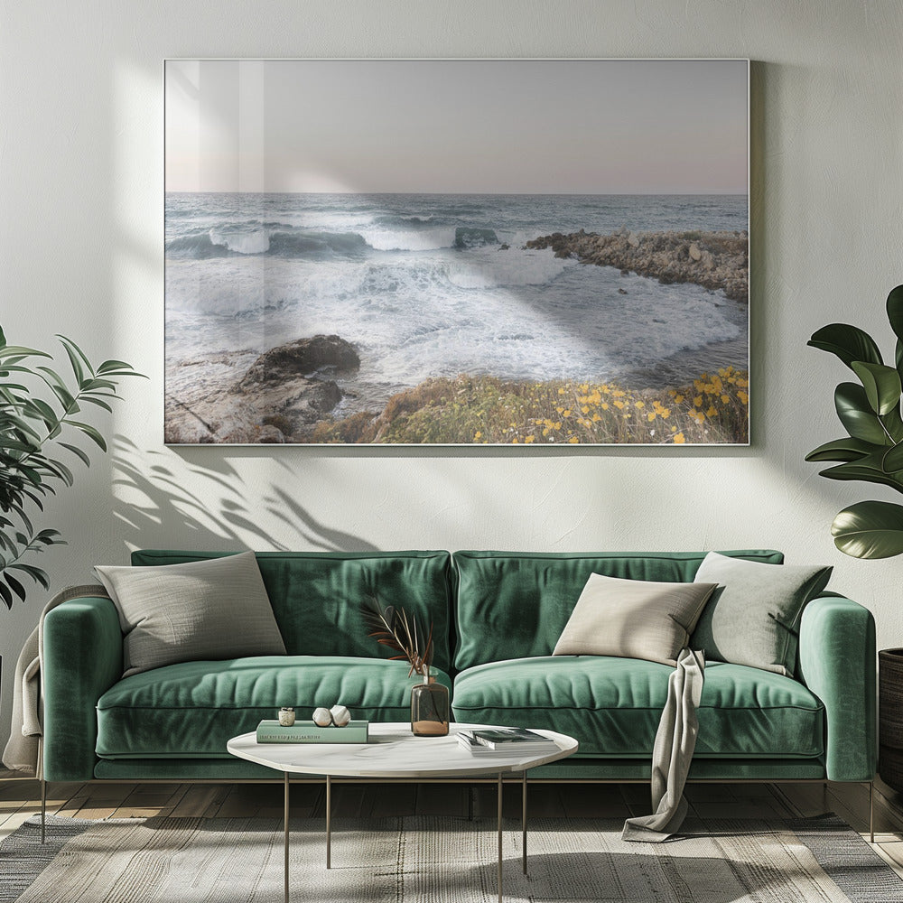 Meereslandschaft und Mohnblumen | Leinwand