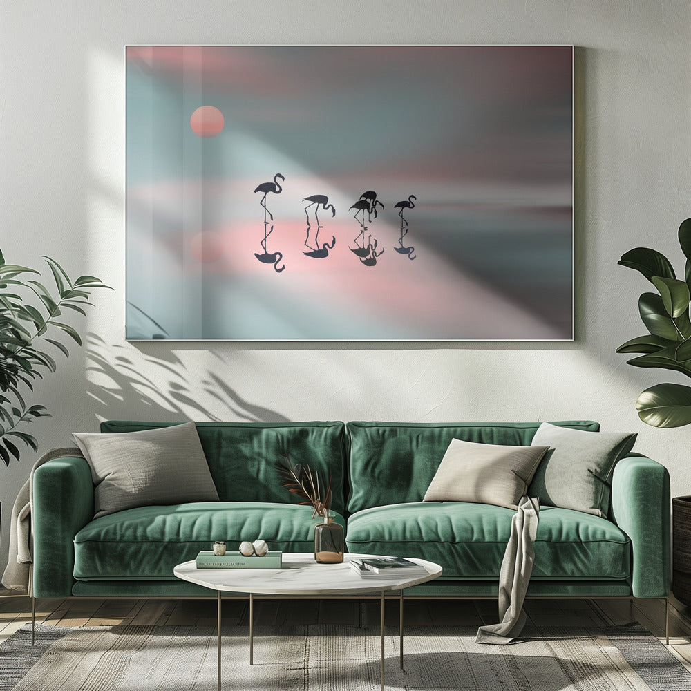 Flamingos-Familie. | Leinwand