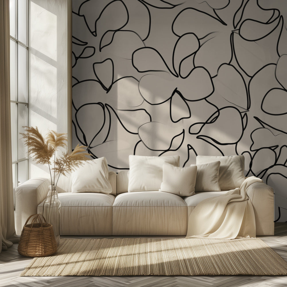 Elegante florale Linienkunst auf neutralem Hintergrund | Tapete