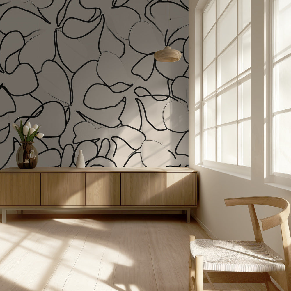 Elegante florale Linienkunst auf neutralem Hintergrund | Tapete