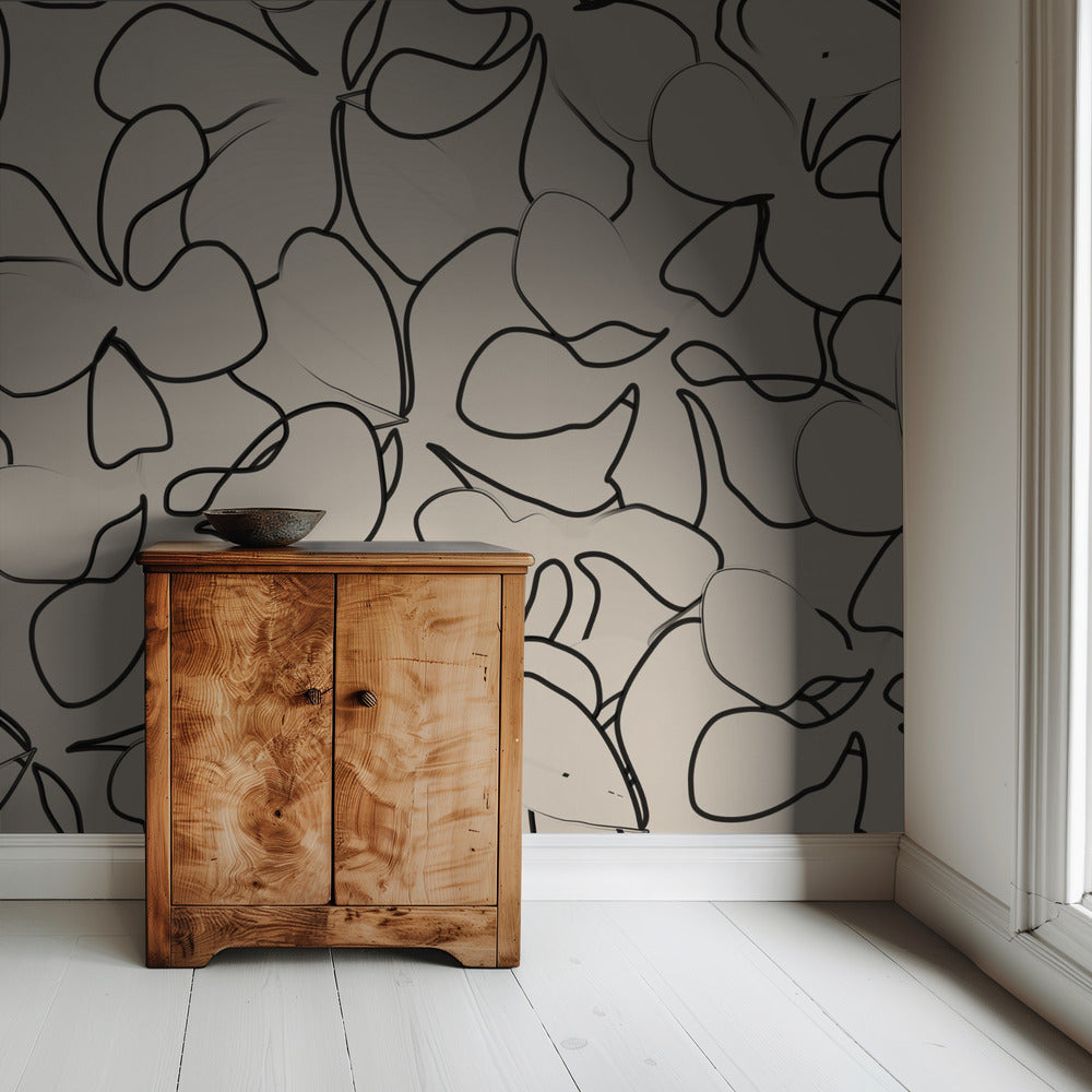 Elegante florale Linienkunst auf neutralem Hintergrund | Tapete