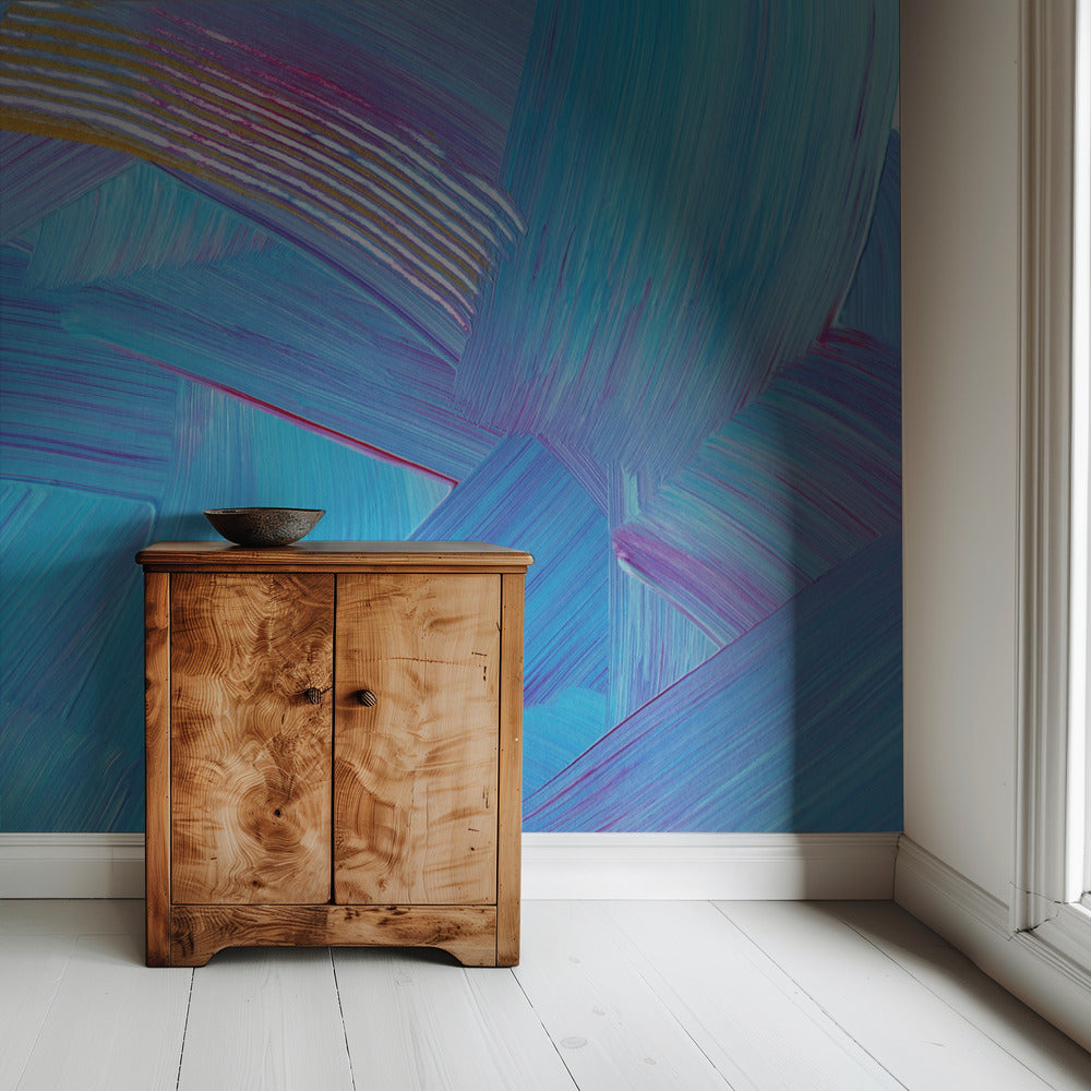 Leuchtend blaue Pinselstriche | Tapete