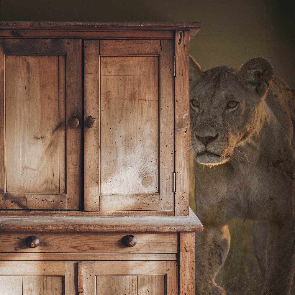 Löwin mit Jungem | Hintergrundbild