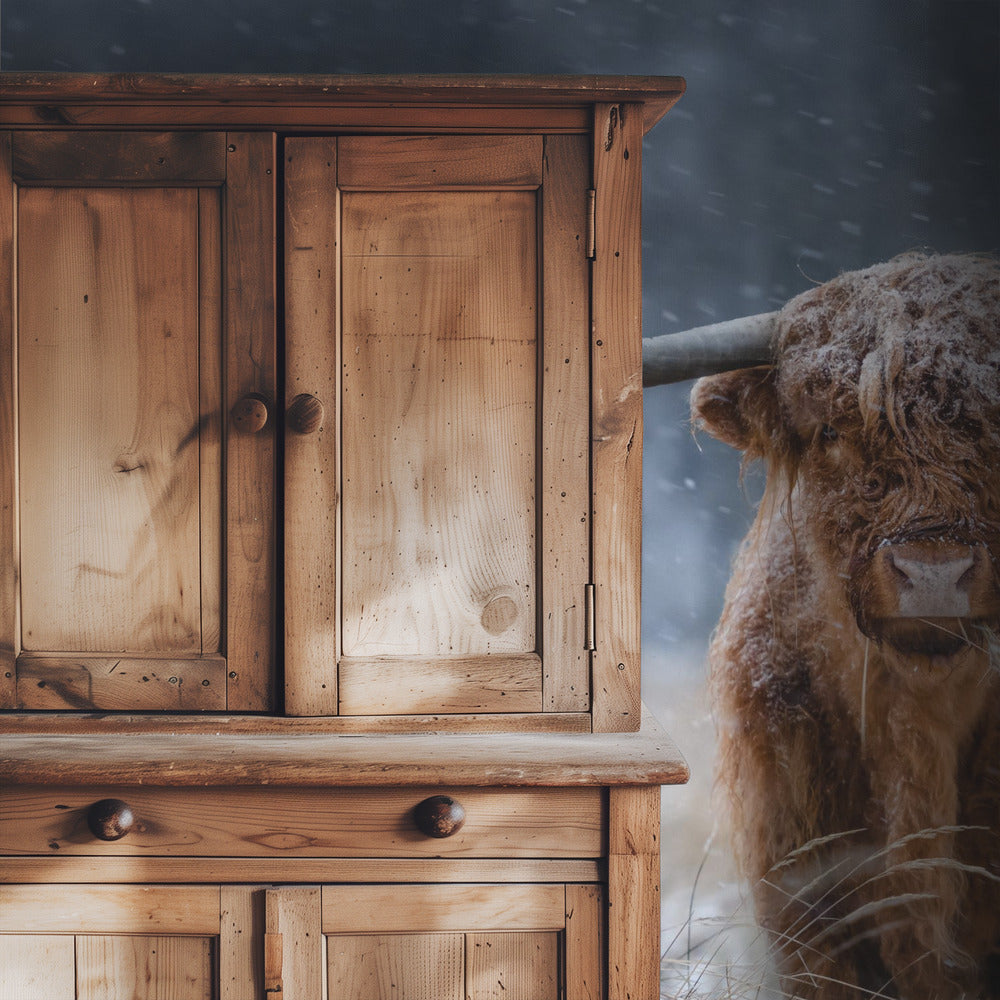 Schneebedeckte Hochlandkuh | Tapete