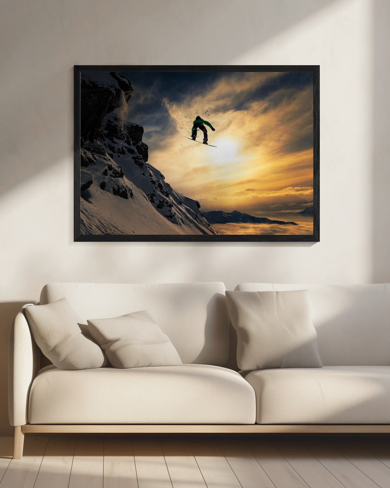 Snowboarden bei Sonnenuntergang | Leinwand