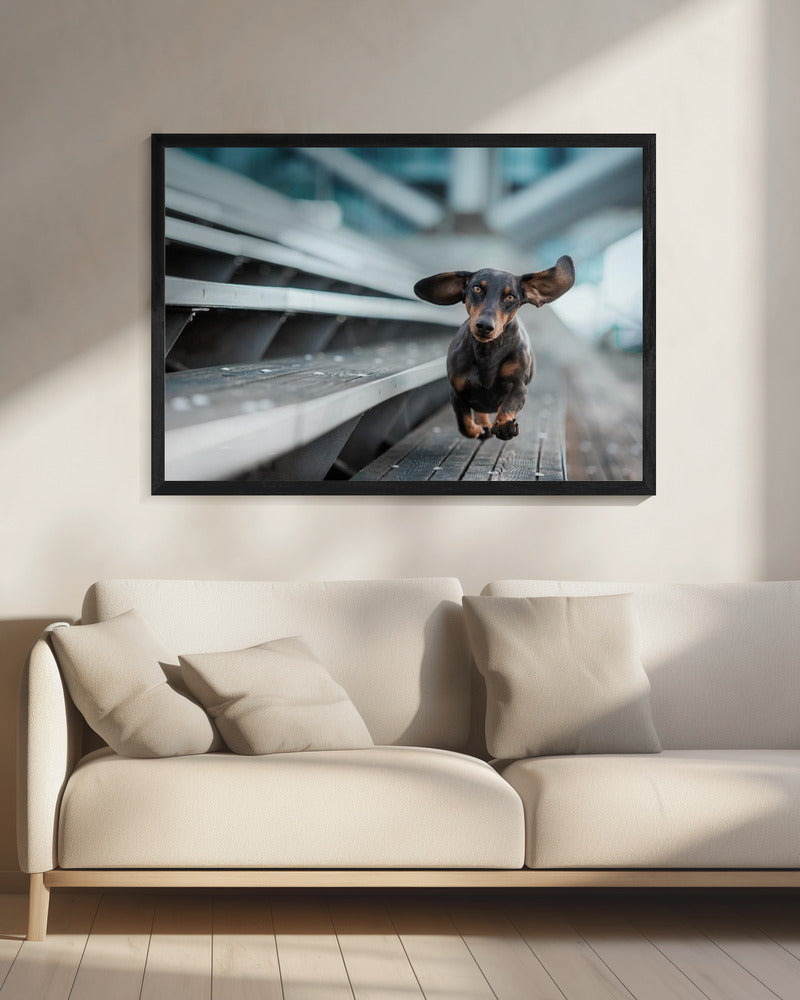 Ein kleiner Hund läuft durch die Welt.... | Leinwand