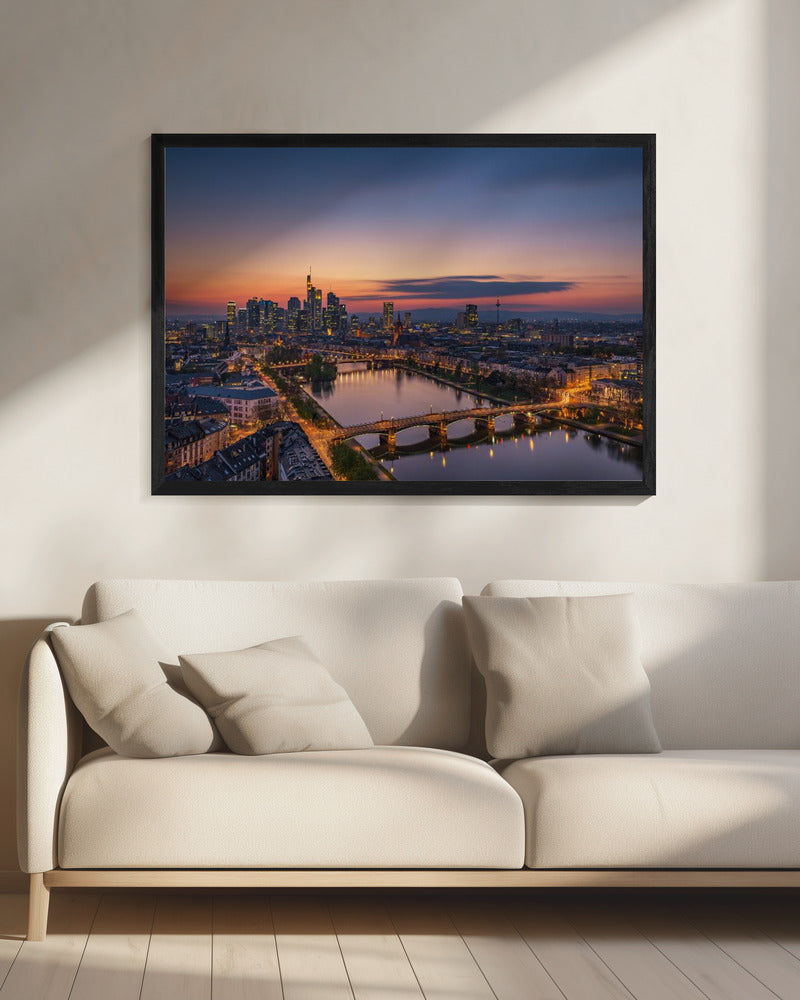 Frankfurter Skyline bei Sonnenuntergang | Leinwand