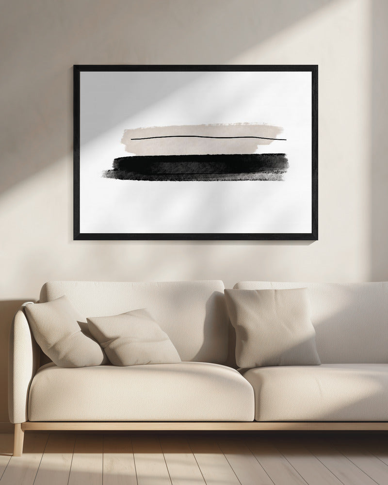 Schwarze und beige Pinselstriche | Leinwand