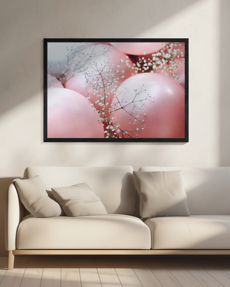 Rosa Luftballons mit Blume | Leinwand