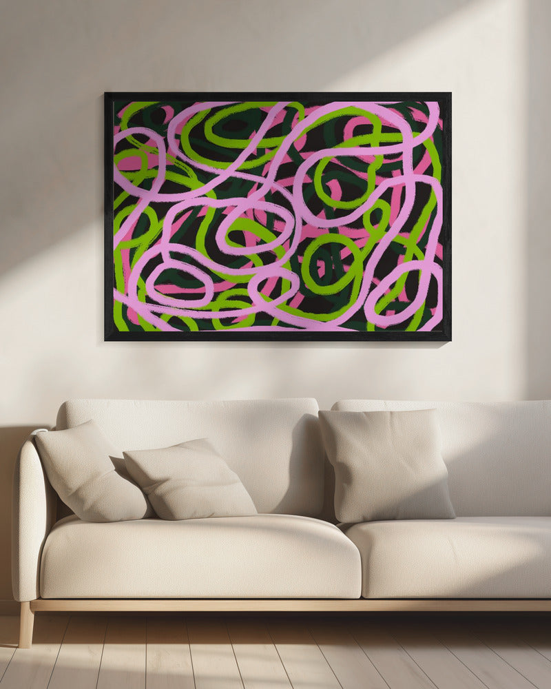 Ineinander verschlungene rosa und grüne Linien | Leinwand