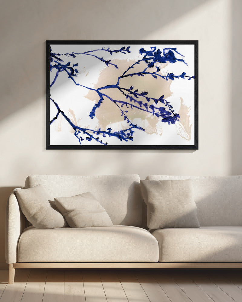 Marineblaue Blüten auf Ästen | Leinwand