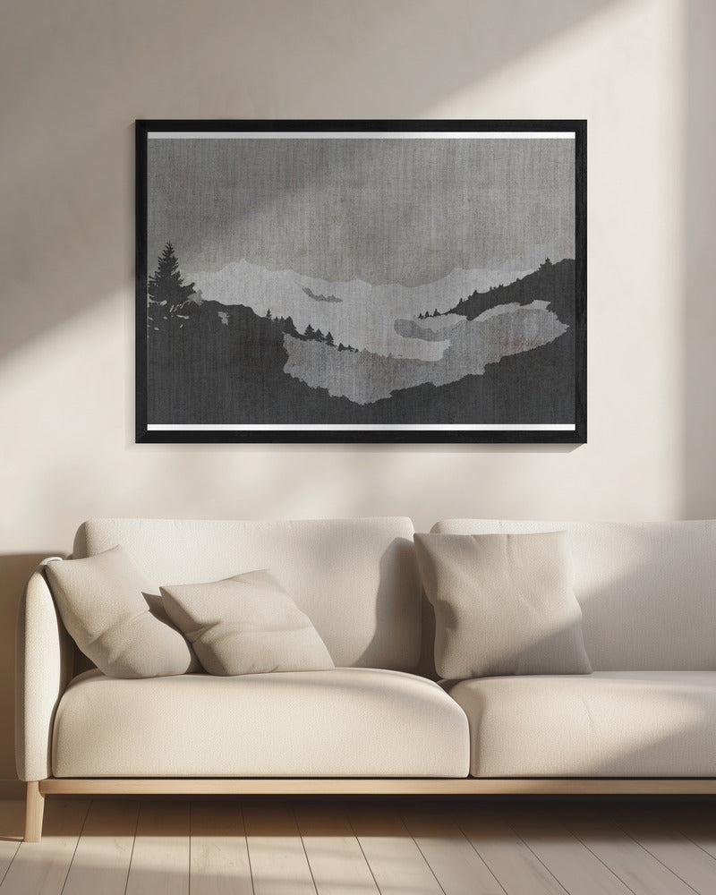 Neblige Seelandschaft im Tusche-Stil | Leinwand