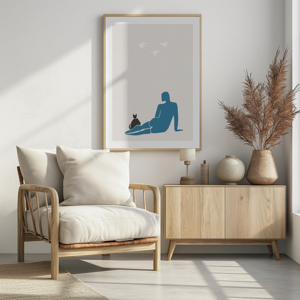 Frau und Katze | Poster