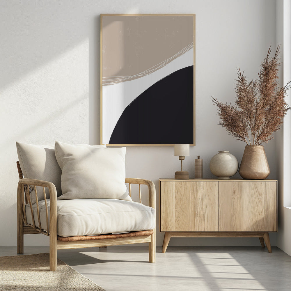 Beige und schwarze organische Formen | Poster